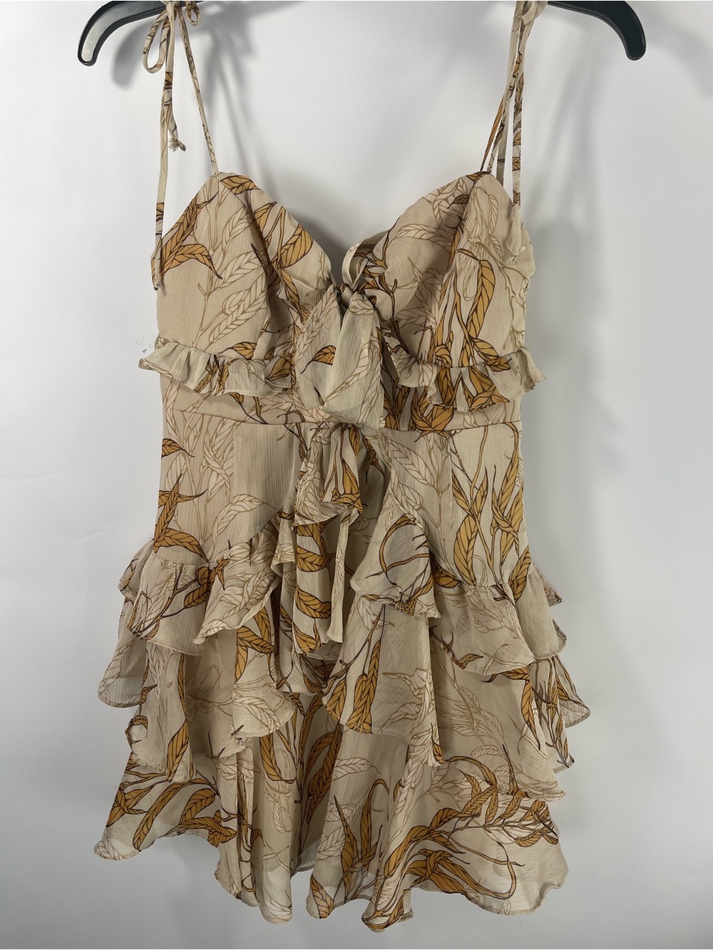 Saints + Secrets Leaf Print Babydoll Ruffle Mini Dress Size Small